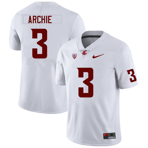 Washington State Cougars #3 Armauni Archie College Football Jerseys Sale-White